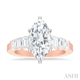 1 1/5 ctw Marquise Shape Emerald and Round Cut Diamond Semi Mount Engagement Ring in 14K Rose and White Gold